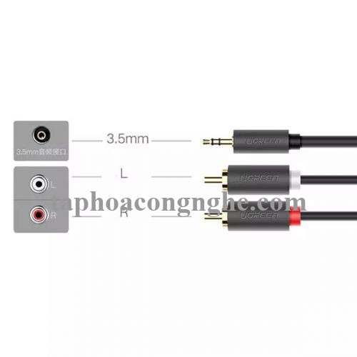Ugreen 10514 10M màu Đen Cáp âm thanh 2 đầu Bông sen sang 3.5mm dương AV102 30010514